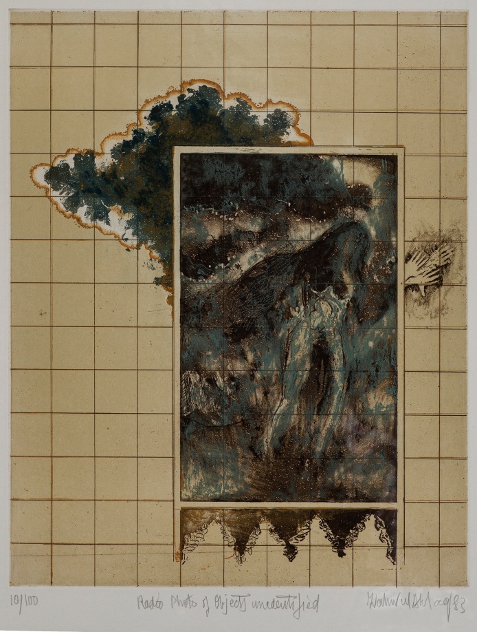Zahoor ul Akhlaq, Radio Photos of Objects Unidentified, 1983, etching, 50.5 x 40 cm, Asif Khan, &copy; courtesy Estate of Zahoor ul Akhlaq