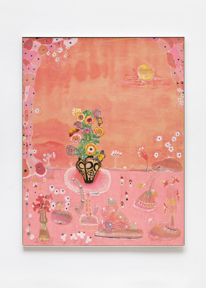 Paulo Nimer Pjota, Casca de &aacute;rvore, 2025, oil, tempera and acrylic on canvas, 82 1/8 x 63 in, photography by Gui Gomes, courtesy the artist and Maureen Paley, London