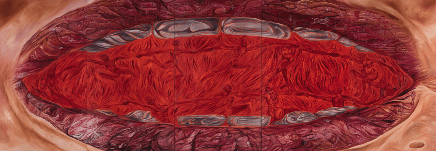 Srijon Chowdhury,&nbsp;Mouth (Divine Dance), 2022, Oil on linen, Five panels, 126 x 72 inches each. Courtesy of Ciaccia Levi, Paris-Milan; and Foxy Production, New York
