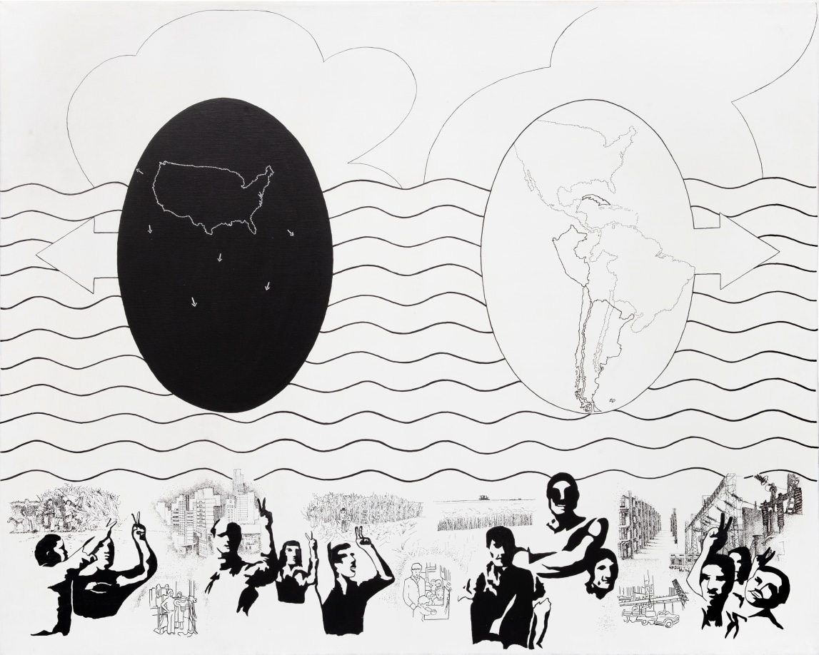 Elda Cerrato, Geohistoriografia realidad y sue&ntilde;os de Am&eacute;rica, 1975, acrylic on canvas, 31 &frac12; x 39 in. &copy; The Estate of Elda Cerrato. Courtesy Galerie Lelong, New York.