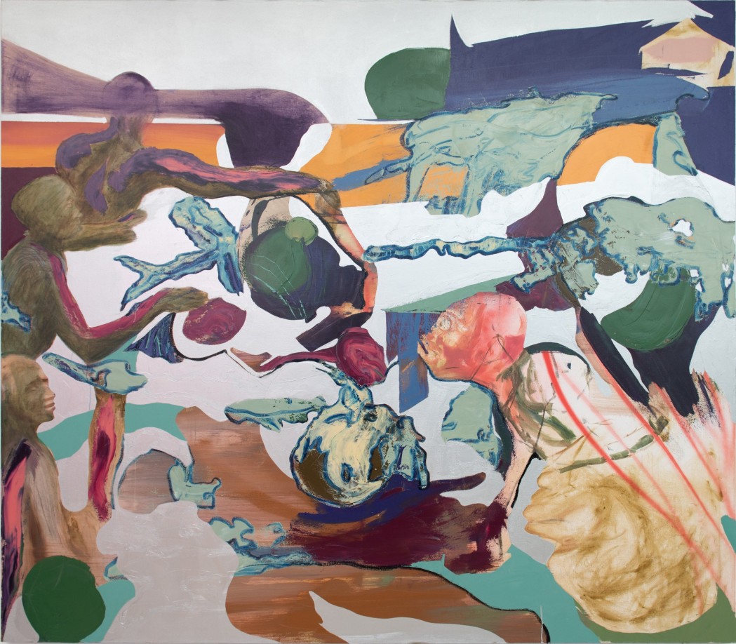 Fidelis Joseph,&nbsp;Sukur Kingdom Journey into Adulthood, 2023, oil, spray paint, and enamel on canvas, 84 x 98&quot;, image courtesy of the artist and Fridman Gallery