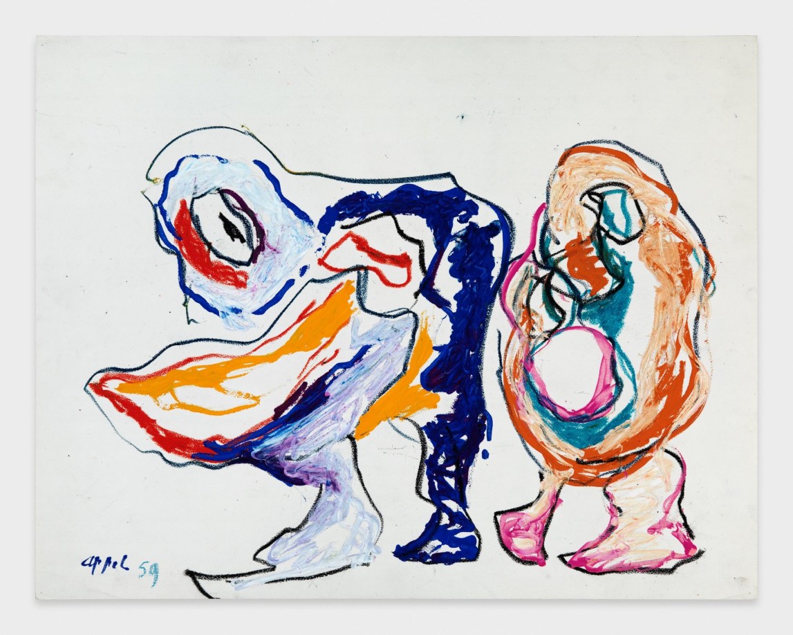 Karel Appel, Couple, 1959, Gouache and color crayon on paper, 19x25in,&nbsp;&copy; Karel Appel Foundation c/o ARS 2024