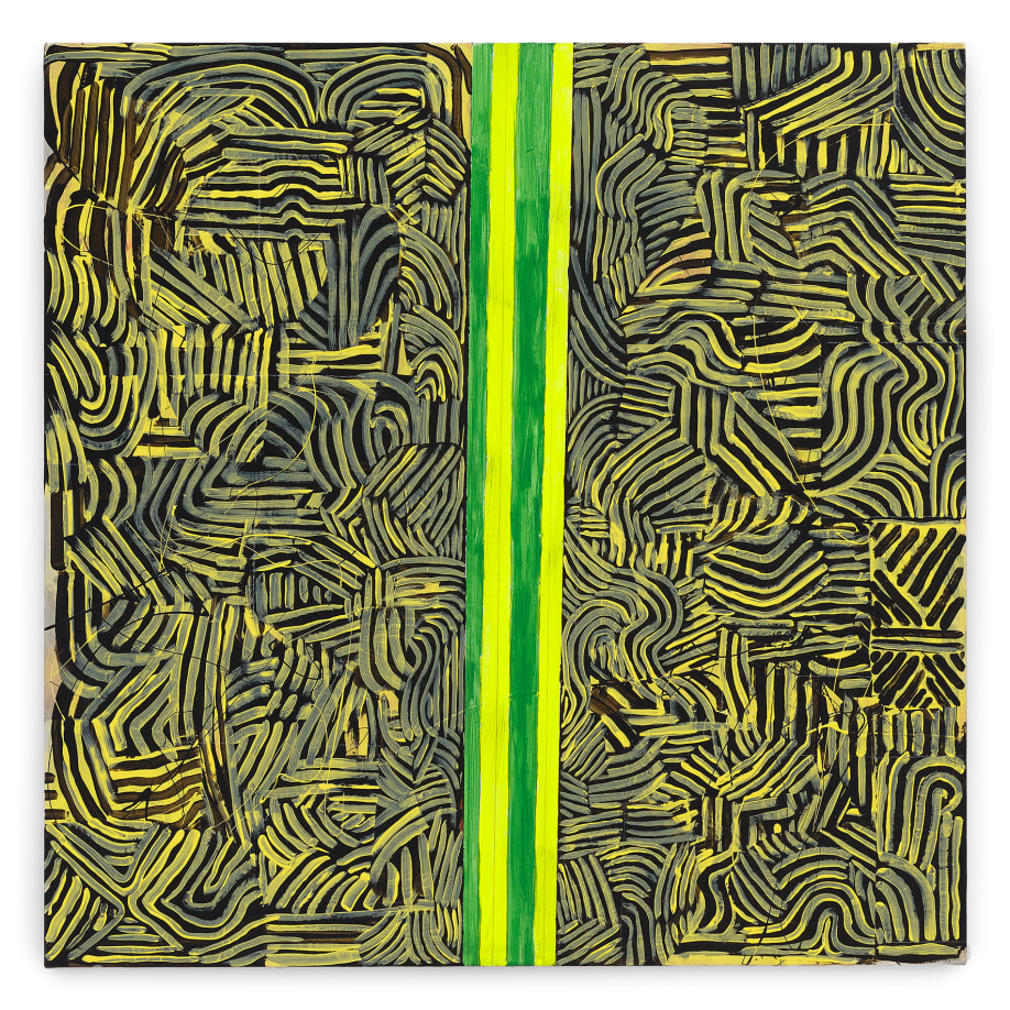 Pam Glick, Untitled, 2021. Acrylic, enamel, flash, wax pencil and graphite on canvas, 76.2 x 76.2cm