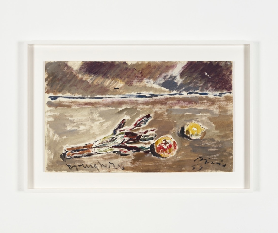 Filippo de Pisis,&nbsp;Natura morta con radicchio e mele, 1949, Oil on canvas board,&nbsp;13 25/32 x 23 15/64 in,&nbsp;Photo by Carlo Favero, Courtesy of Filippo de Pisis Estate and P420, Bologna