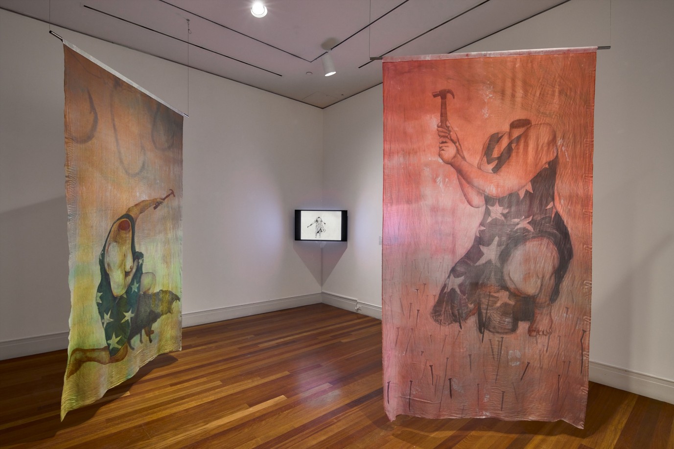 Ada M. Patterson, The hammeress in a state of disgrace, 2024. Installation view at the Ogden Museum of Southern Art, Prospect.6: The Future Is Present, The Harbinger Is Home (Nov 2, 2024&ndash;Feb 2, 2025). Commissioned by Prospect.6. Image courtesy of the artist and Prospect New Orleans. Photo by Alex Marks.