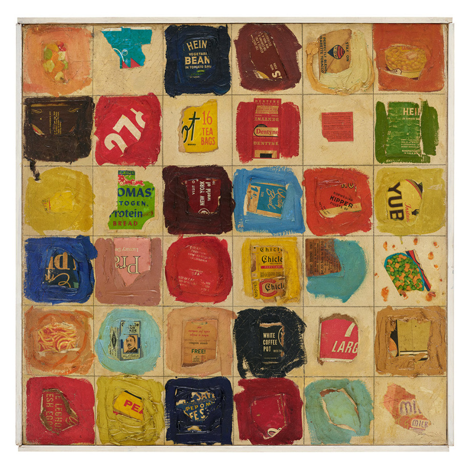 Dan Basen, Chart, ca. 1964, oil and collage on canvas, 18.11 x 18.11 in. Courtesy of Galerie Gmurzynska.