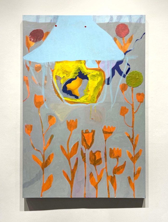 Beverly Semmes, Blue Hat, 2022, Acrylic and velvet over photograph printed on canvas, 60 x 40 inches. Courtesy the artist and Susan Inglett Gallery.