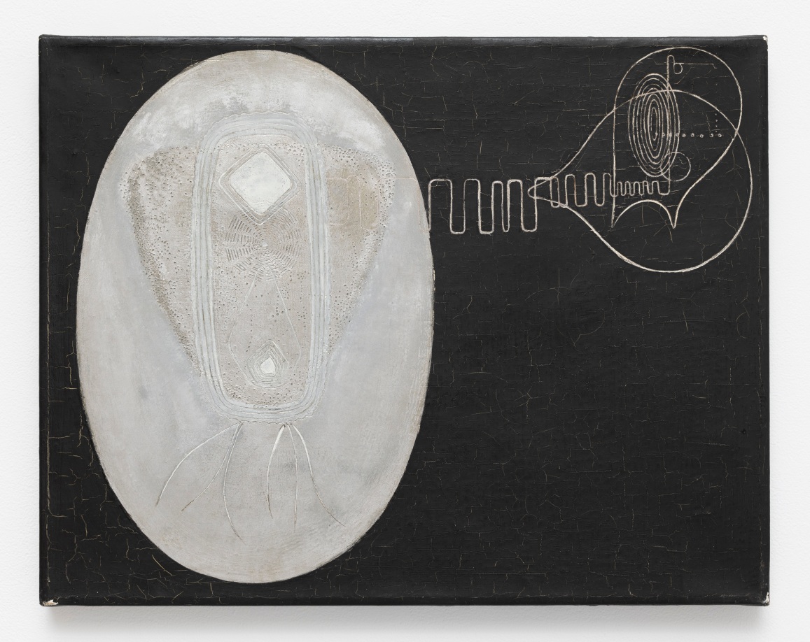 Elda Cerrato,&nbsp;Mineralizaci&oacute;n y Revitalizaci&oacute;n de Una a Otra Dimensi&oacute;n (Serie Entes Extra&ntilde;os. Epopeya del Ser Beta), 1968, oil on canvas, 14 x 18 ⅛ in. &copy; The Estate of Elda Cerrato. Courtesy Galerie Lelong, New York.