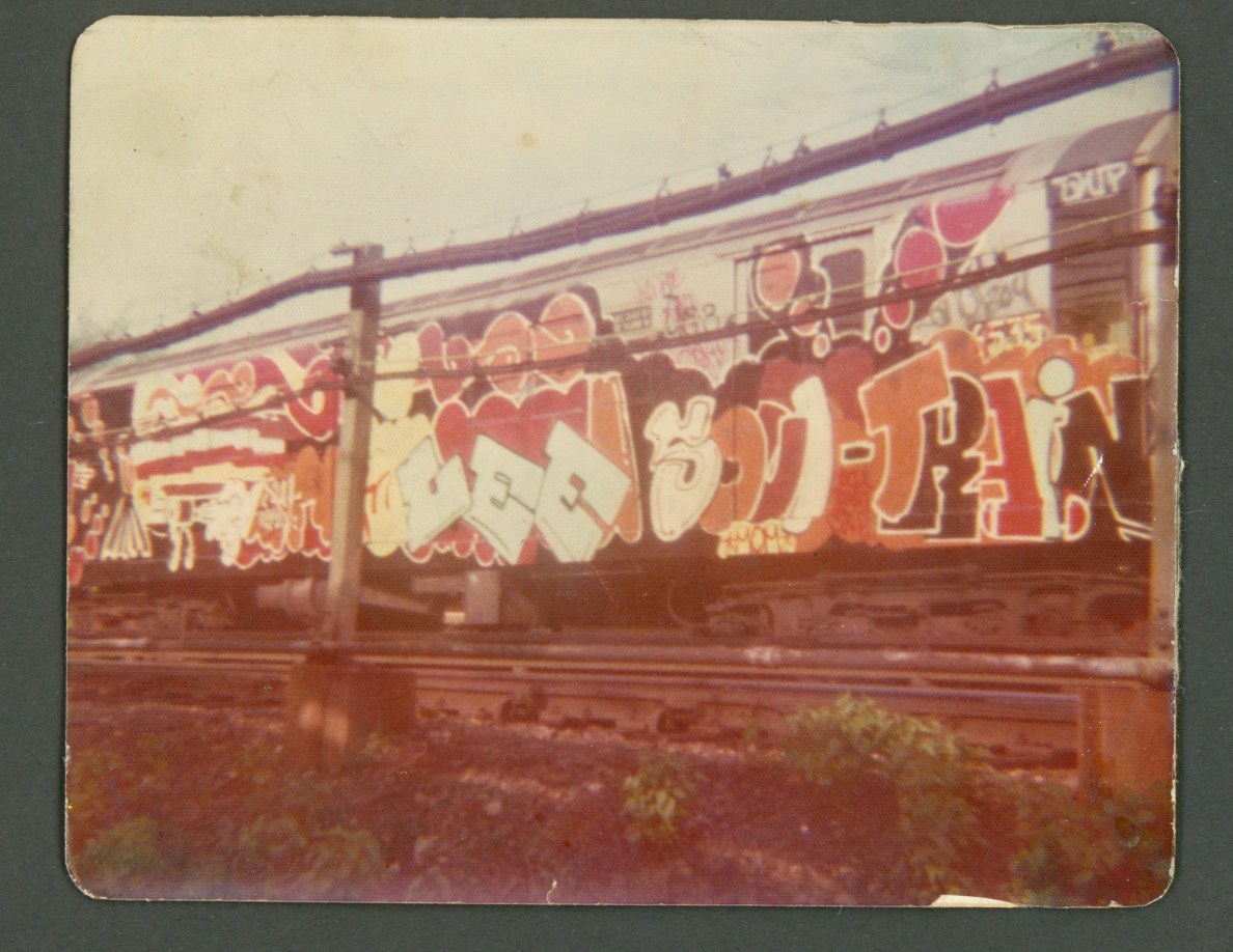 Lee Qui&ntilde;ones, Soul Train, 1975, On the I.R.T Lexington Avenue #5 line, Spray paint on metal, 52 x 7 feet. Courtesy of the artist and Ross+Kramer Gallery, New York