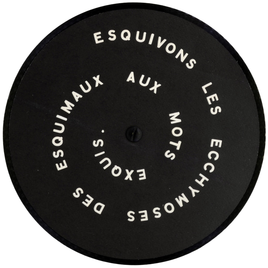 The record that Marcel Duchamp produced with the Letter Edged in Black Press (&quot;Esquivons les ecchymoses des esquimax aux mots exquis:), 1968. Copyright William N. Copley Estate. Courtesy of Alden Projects&trade;
