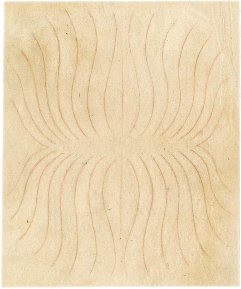 Lynne Woods Turner, Untitled #1059, 2013, Pencil and colored pencil on found paper, 4 1/4 x 3 1/2 inches (10.80 x 8.89 cm.). Courtesy of Adams and Ollman