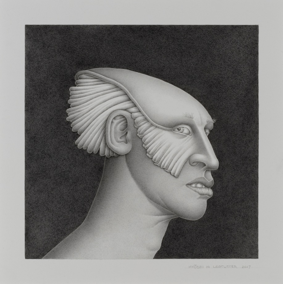 Robert Lostutter, Kyōsei 14, 2017, graphite on paper, 10 x 10 in., courtesy the Artist and Corbett vs. Dempsey, Chicago.