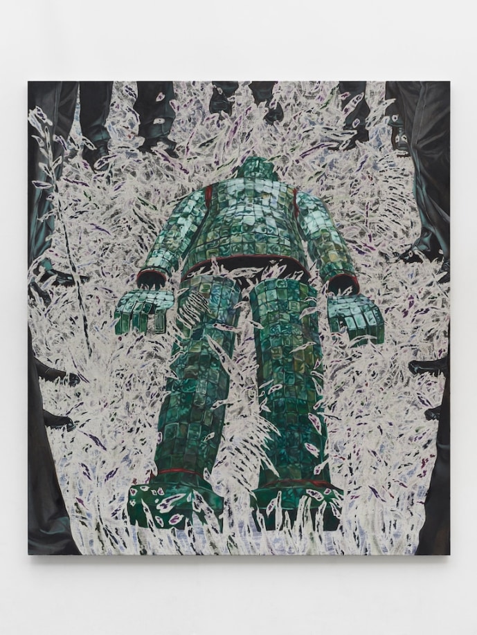 Michael Ho,&nbsp;Like Rained on by Stones of Heaven, 2022, oil and acrylic on canvas, 180 &times; 160 cm, 70 7/8 &times; 63 in, courtesy of the Artist and Gallery Vacancy, Shanghai