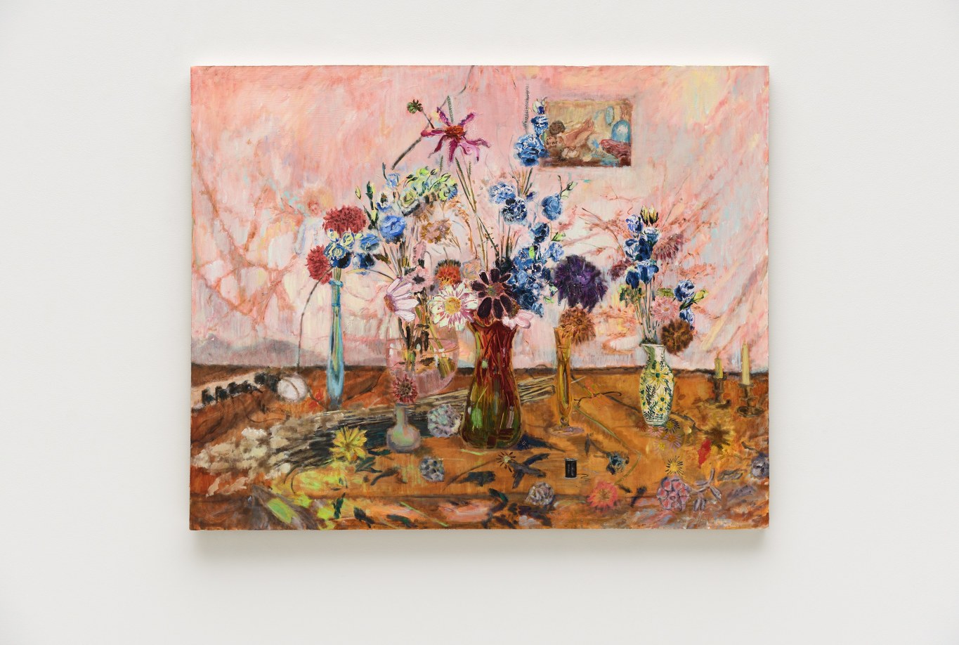 Shanna Waddell, s/heness society floral still life, 2022, oil on canvas, 53 x 42 1/2 x 1 1/2 in, photo by Brica Wilcox, courtesy of the artist and Vielmetter Los Angeles