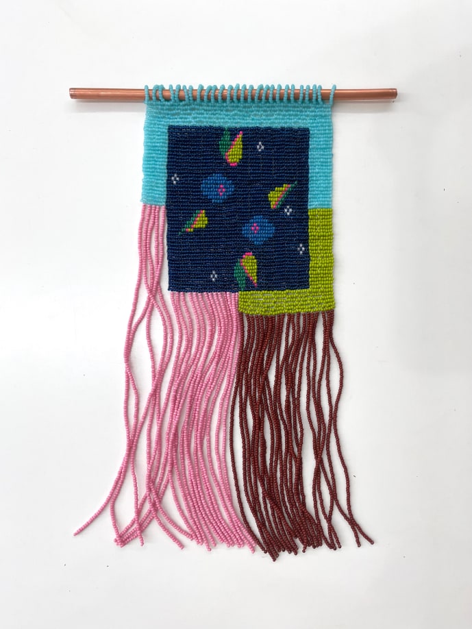 Audie Murray, Take Root Among the Stars, 2022, glass seed beads and copper, 12 × 5 in., © Audie Murray, courtesy Fazakas Gallery.