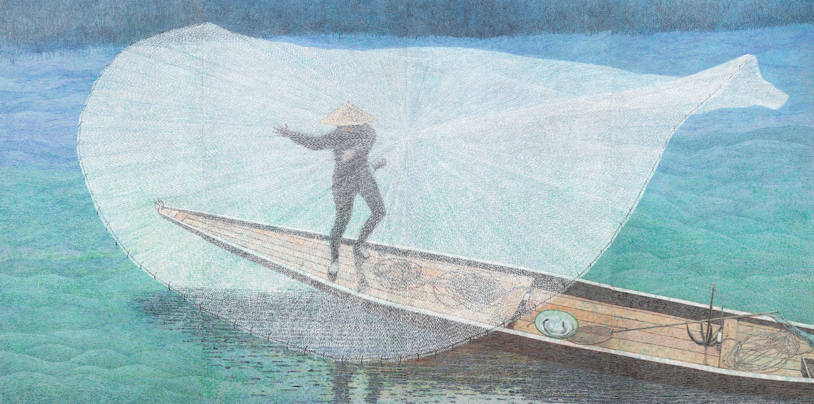 Masaaki MiyaSako, Firework &#039;Aqua&#039; - Eternal Moment - 水花火, 2023,&nbsp;Byoubu Screens, 70 7/8 x 141 3/4 in, Courtesy Ippodo Gallery