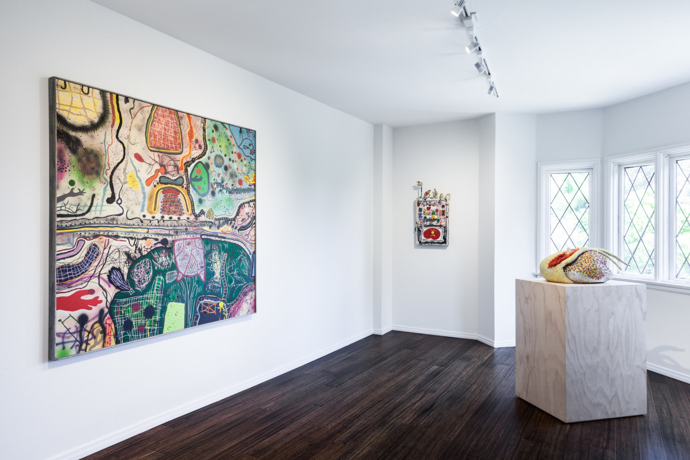 Installation view, Dilexi Gallery: Seeking the Unknown. Courtesy of Parker Gallery, Los Angeles.  Works by Roy De Forest © 2019 Estate of Roy De Forest / Licensed by Artists Rights Society (ARS), NY