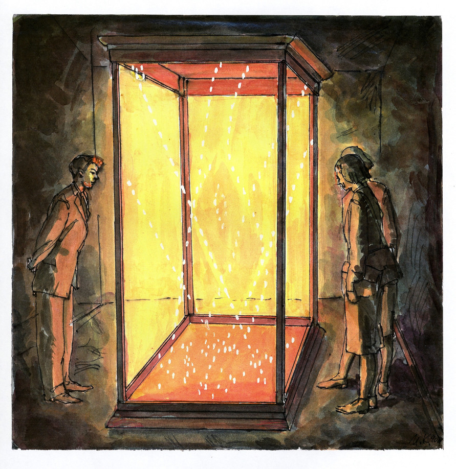 Ilya & Emilia Kabakov, Little White Men sketch, 1983, watercolor, felt pen, and pencil, 26.2 x 25.7 cm. Courtesy of Galerie Brigitte Schenk and Independent.