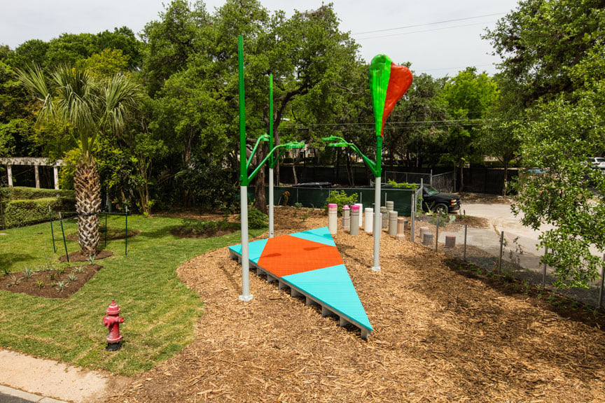 JESSICA STOCKHOLDER Instalation view of Save on select landscape &amp;amp; outdoor lighting: Song to mind uncouples&nbsp;at The Contemporary Austin, Texas, 2019