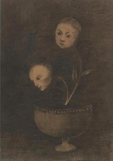 ODILON REDON Deux Fleurs a Tete Humaine dans un Vase