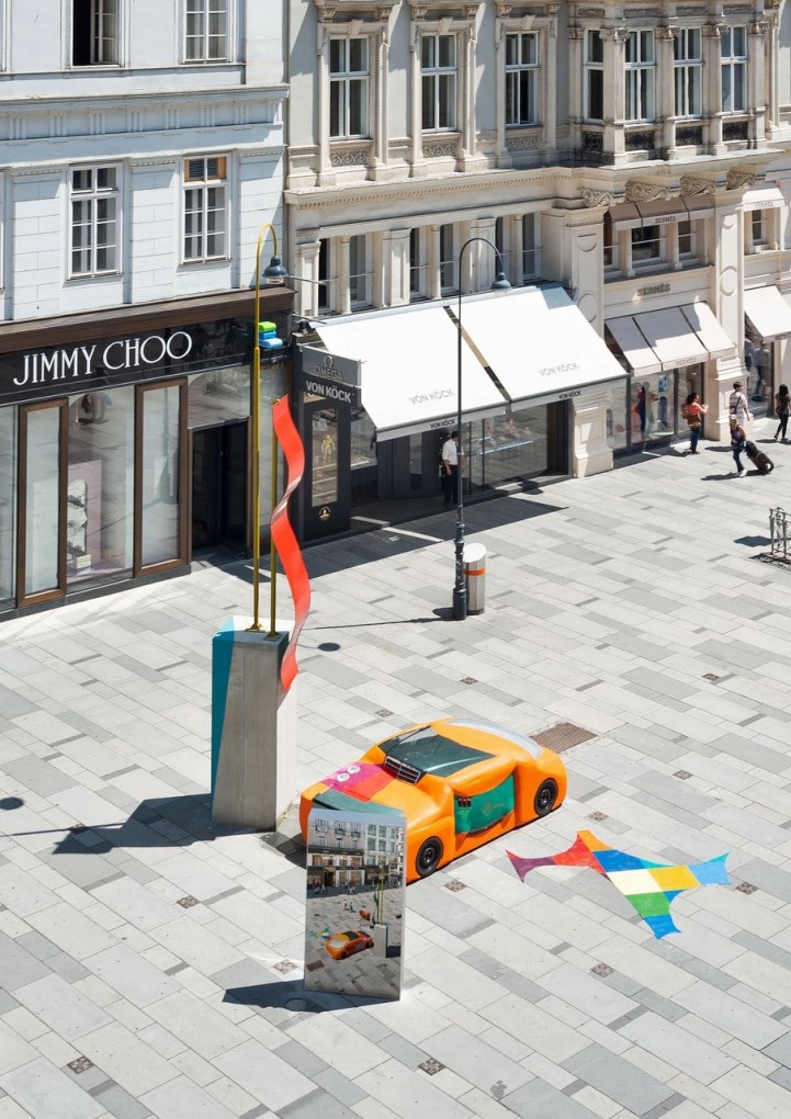 JESSICA STOCKHOLDER Installation view of Slip Slidin&rsquo; Away at Kunstplatz Graben, Vienna, 2019