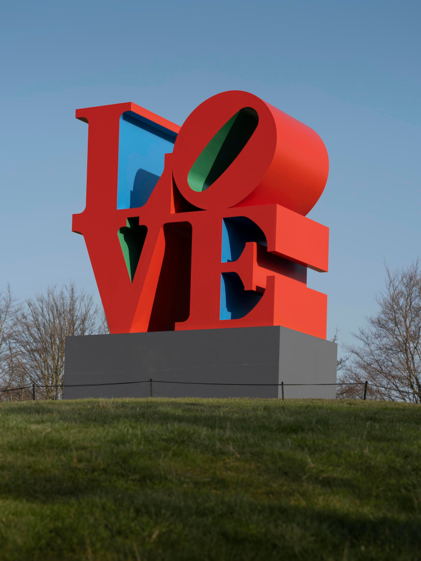Robert Indiana, LOVE (red blue green) installed at Yorkshire Sculpture Park, 2022
