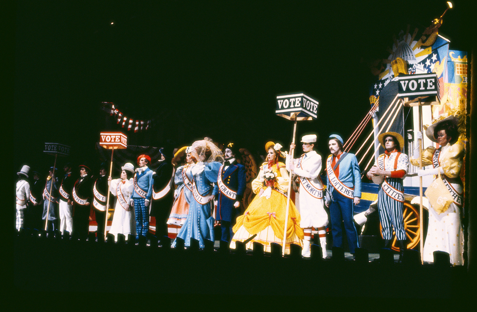 A scene from Virgil Thomson’s opera The Mother of Us All, performed by the Santa Fe Opera Company, costumes and set design by Indiana, in August 1976