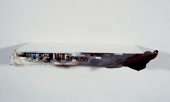 Saad Qureshi THEM 2008 Oil and photograph on canvas 23.5 x 6 in.