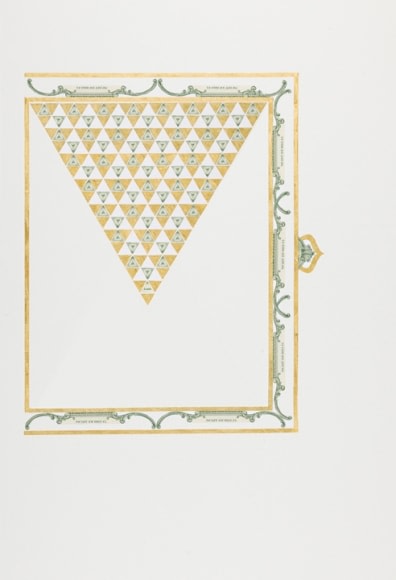 Abdullah M. I. Syed Illuminated Prisms Manuscript I: Pgs. 1 & 2 (Diptych - Right Page) 2017 Hand-cut U.S. $1 banknotes collage and 24k gold on Illustration board 22.75 x 30 in