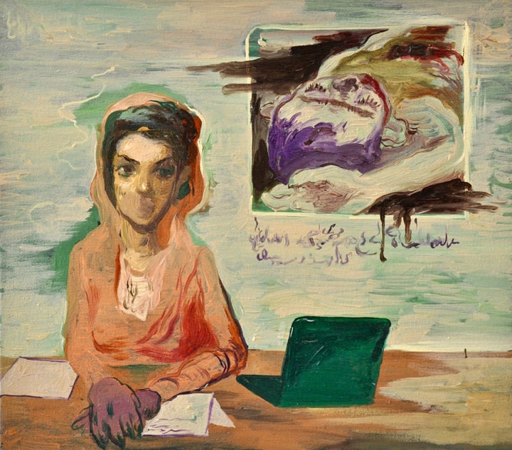 Salman Toor Newscaster I 2015 Oil on canvas 15 x 18 in.