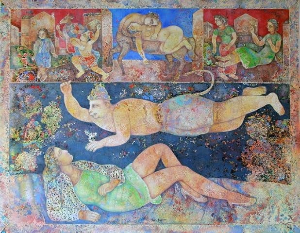Sakti Burman MESSENGER 2008 Oil on canvas 45 x 57.5 in. NFS