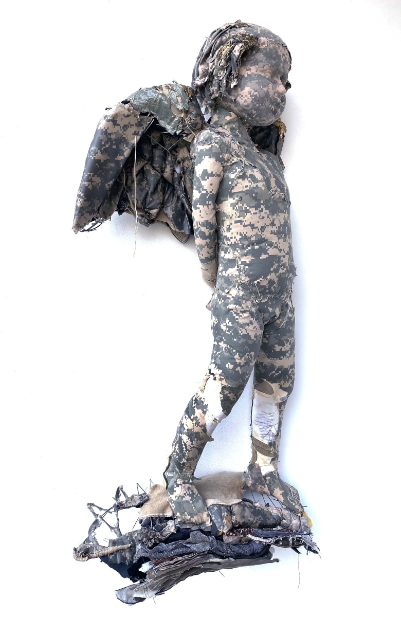 Ruby Chishti Wandering 2020 Old military jacket, polyester, wire mesh, thread 47h x 28w x 10d in