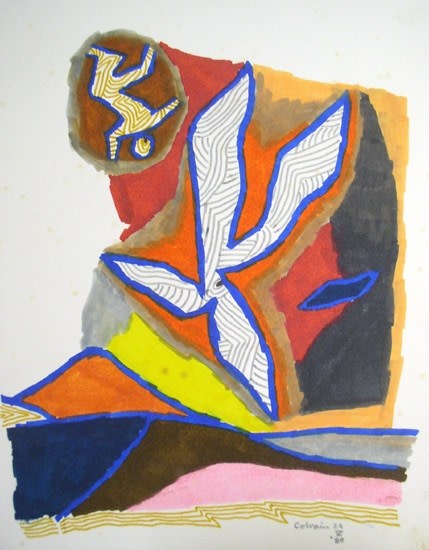 M.F. Husain BIRD SERIES 2 - COLRAIN 1980 Marker on board 13.5 x 10.5 in. SOLD