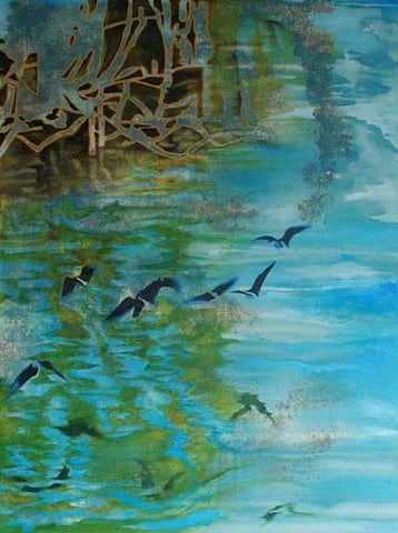 Nitin Mukul Drowning by Numbers, 2008 Oil, acrylic and tea stain on canvas 48h x 36w in