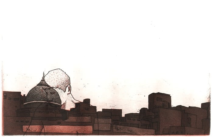 Damon Kowarsky NILA GOMBIT 2008 Etching on paper 5 x 8 in.
