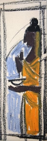 Biren De UNTITLED SKETCH (STANDING WOMAN) Crayon on paper 5.5 x 2 in.