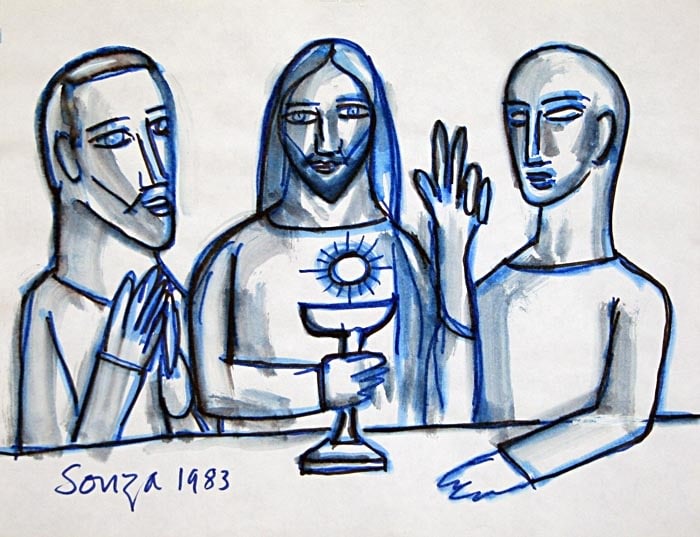 F. N. Souza UNTITLED (CHRIST WITH TWO DISCIPLES) 1983 Ink on paper 8.5 x 11 in.