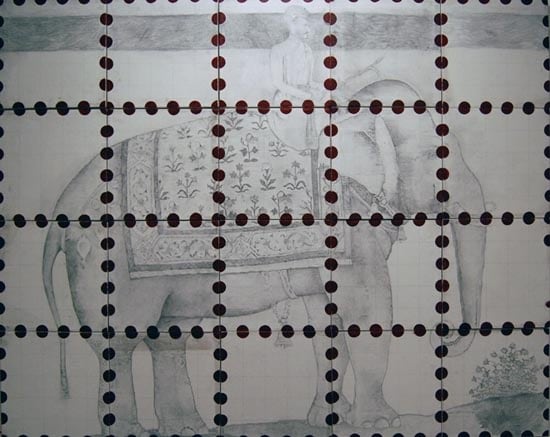 Hasnat Mehmood ELEPHANT ROAD DHAKA 2007 Pencil and paint on canvas 48 x 60 in. each smaller canvas is 12 x 12 in. SOLD