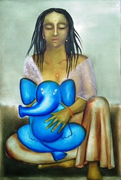 Anjolie Ela Menon Ganesh and Parvati 2016 Oil on Masonite board 36 x 24 in.