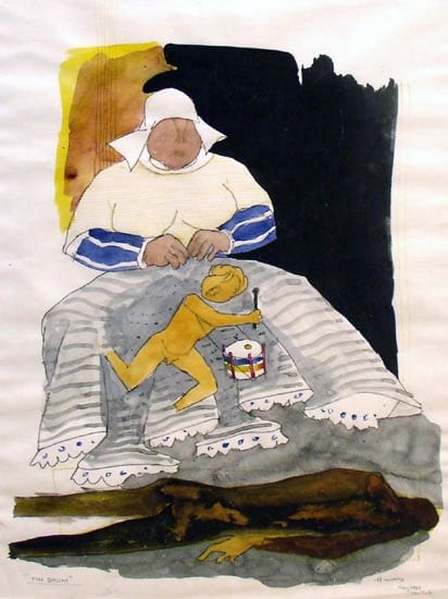 M. F. Husain THE TIN DRUM 1980 Watercolor on paper 19 x 14.5 in.