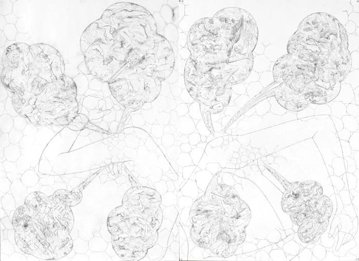 Debnath Basu SOUND EMITTED (DIPTYCH) 2007 Mixed media on paper 43 x 60 in.