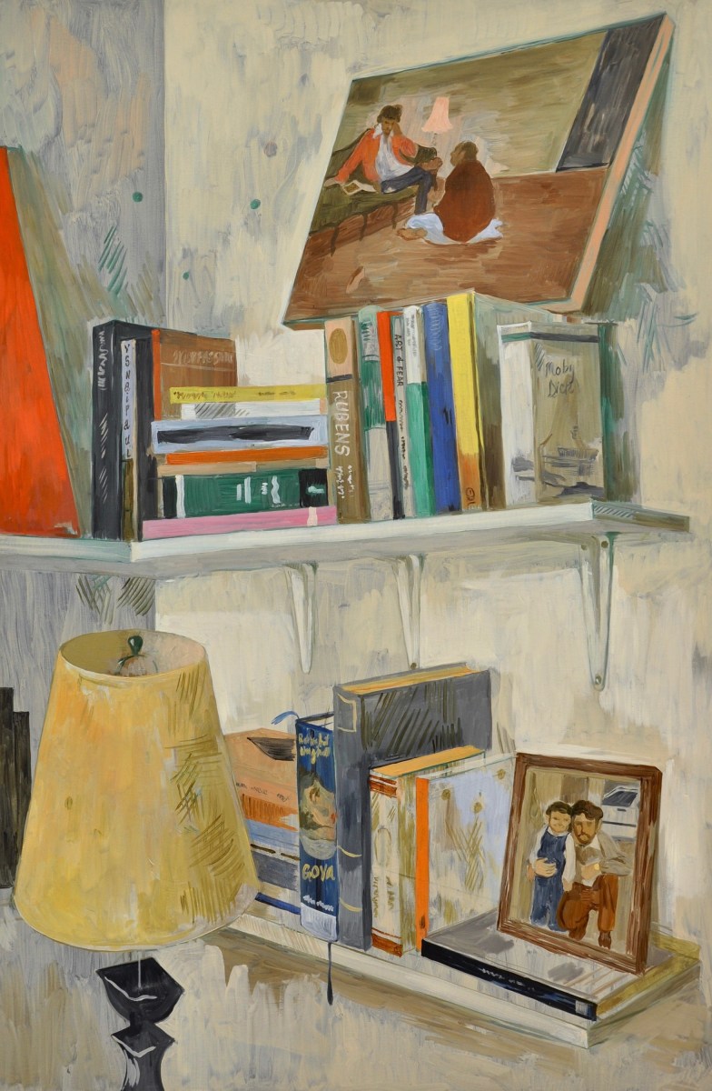 Salman Toor, Floating Shelf I, 2018, Oil on panel, 36 x 24 in