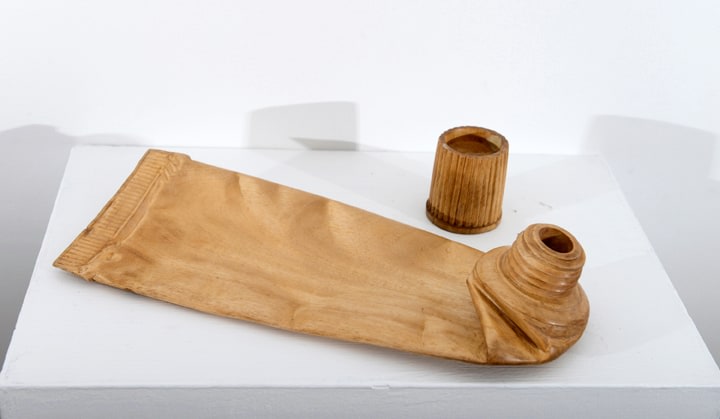Debanjan Roy, Untitled (Toothpaste), 2013, carved wood, 14.50 x 5.50 x 5 in