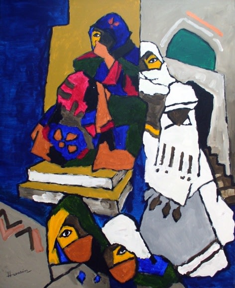 M. F. Husain Women from Yemen 2006 Acrylic on canvas 58.5 x 46 in.