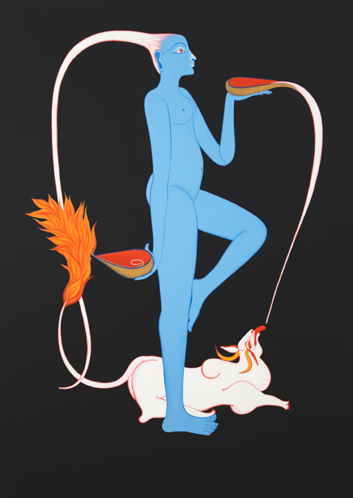 Rekha Rodwittiya Rekha @ 50 (Blue) 2008 Acrylic and oil on canvas 84 x 60 in.