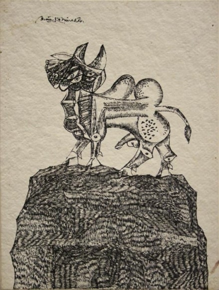 K. Laxma Goud NANDI 1980 Ink on paper 10 x 7.5 in. SOLD