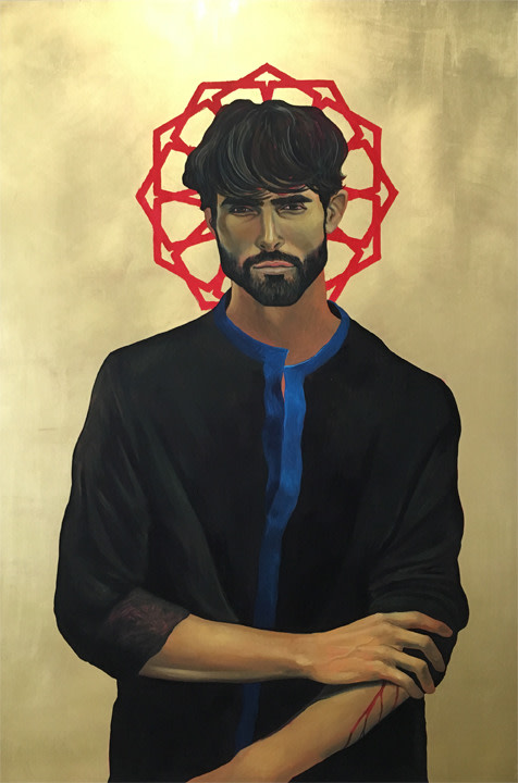 Komail Aijazuddin, Wounded Icon, 2016, Oil and gold leaf on panel, 36 x 24 in