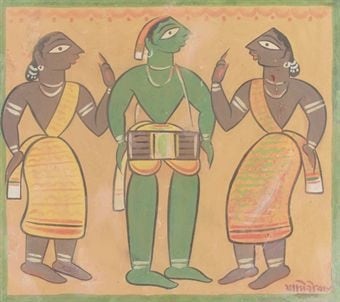 Jamini Roy Untitled (Drummer) Gouache on card 15 x 17 in.