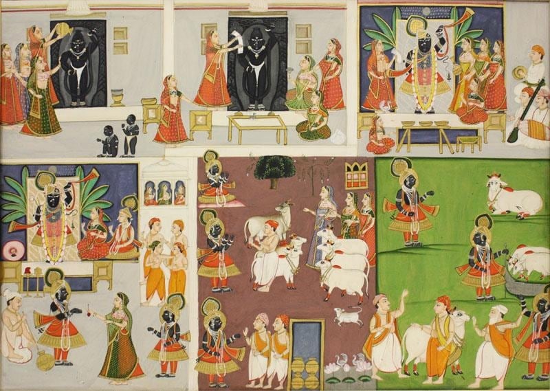 Rasalila 1 Northern India, Rajasthan c. 1850 Opaque watercolor heightened with gold on wasli 8.75 x 12.25 in.