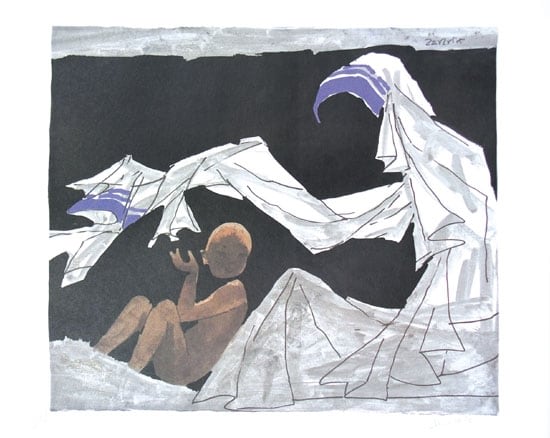 M. F. Husain Blanketing ND Signed Serigraph print 17 x 22 in.